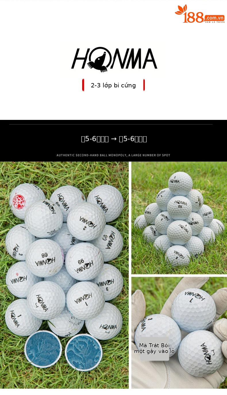 Bộ 50 quả bóng golf tập luyện đa thương hiệu (Titleist, Srixon, Honma, Volvik...) chất lượng từ 56% đến 99% mới — 50 quả bóng chi tiết 9