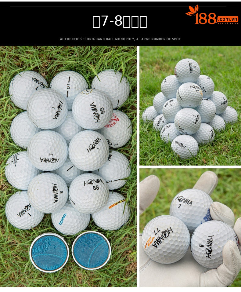 Bộ 50 quả bóng golf tập luyện đa thương hiệu (Titleist, Srixon, Honma, Volvik...) chất lượng từ 56% đến 99% mới — 50 quả bóng chi tiết 10