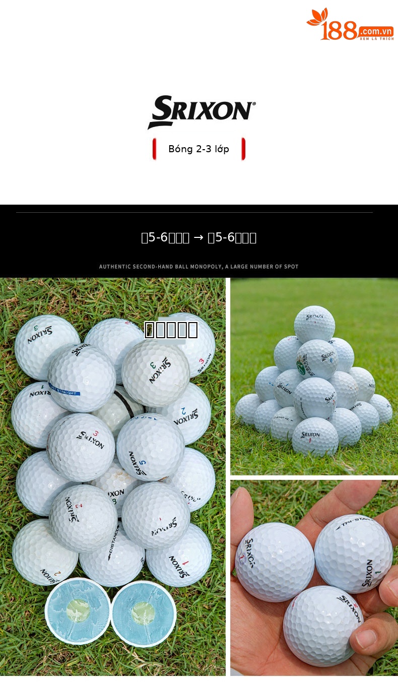Bộ 50 quả bóng golf tập luyện đa thương hiệu (Titleist, Srixon, Honma, Volvik...) chất lượng từ 56% đến 99% mới — 50 quả bóng chi tiết 18