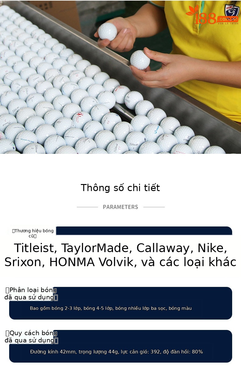 Bộ 50 quả bóng golf tập luyện đa thương hiệu (Titleist, Srixon, Honma, Volvik...) chất lượng từ 56% đến 99% mới — 50 quả bóng chi tiết 3