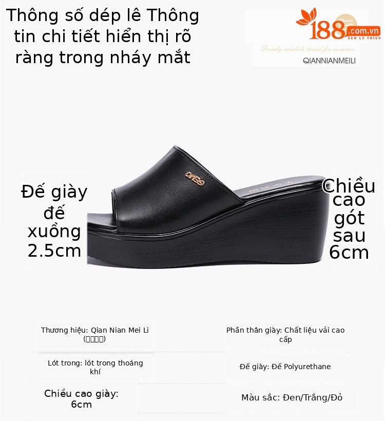 Dép sandal nữ đế xuồng hở mũi, đế dày mềm, đi ngoài trời mùa hè 2025 — Màu đen, Màu trắng, Màu đỏ chi tiết 3