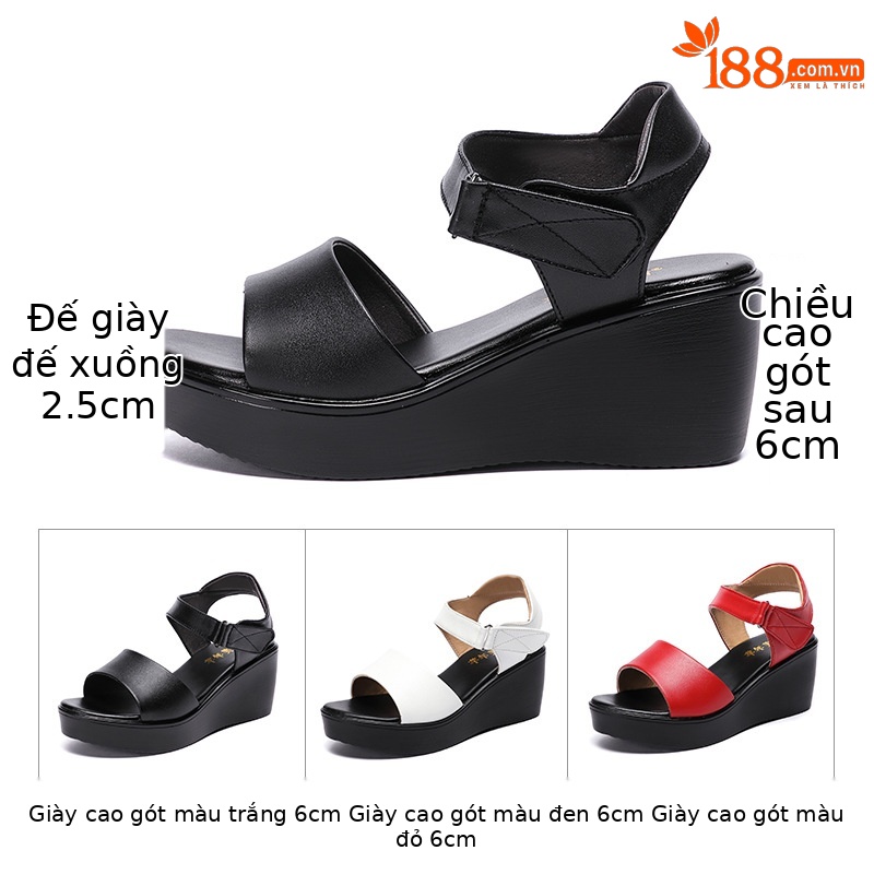 Sandal peep toe nữ đế xuồng 6 cm mũi cá xốp thoải mái — Màu đen, Màu trắng, Màu đỏ