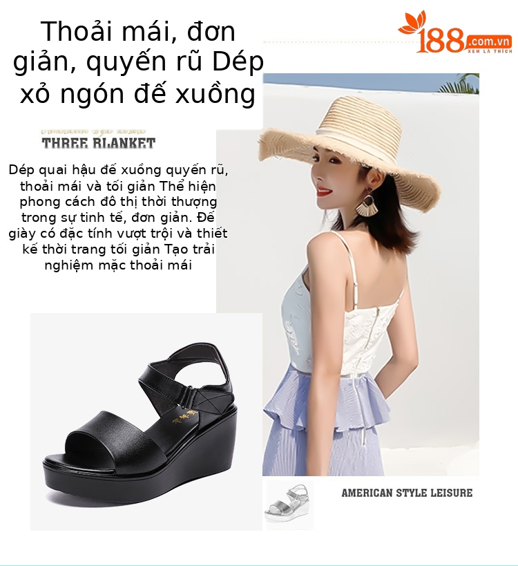 Sandal peep toe nữ đế xuồng 6 cm mũi cá xốp thoải mái — Màu đen, Màu trắng, Màu đỏ chi tiết 1