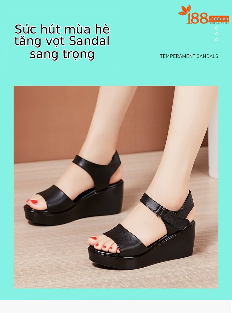 Sandal peep toe nữ đế xuồng 6 cm mũi cá xốp thoải mái — Màu đen, Màu trắng, Màu đỏ chi tiết 2