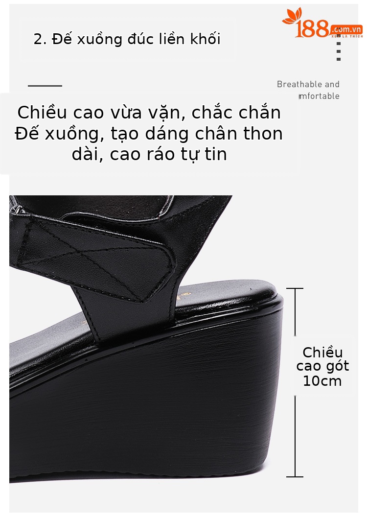 Sandal peep toe nữ đế xuồng 6 cm mũi cá xốp thoải mái — Màu đen, Màu trắng, Màu đỏ chi tiết 5