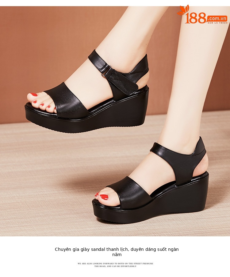 Sandal peep toe nữ đế xuồng 6 cm mũi cá xốp thoải mái — Màu đen, Màu trắng, Màu đỏ chi tiết 9