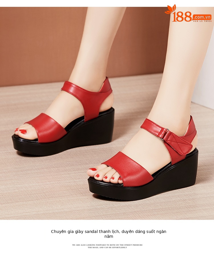 Sandal peep toe nữ đế xuồng 6 cm mũi cá xốp thoải mái — Màu đen, Màu trắng, Màu đỏ chi tiết 11
