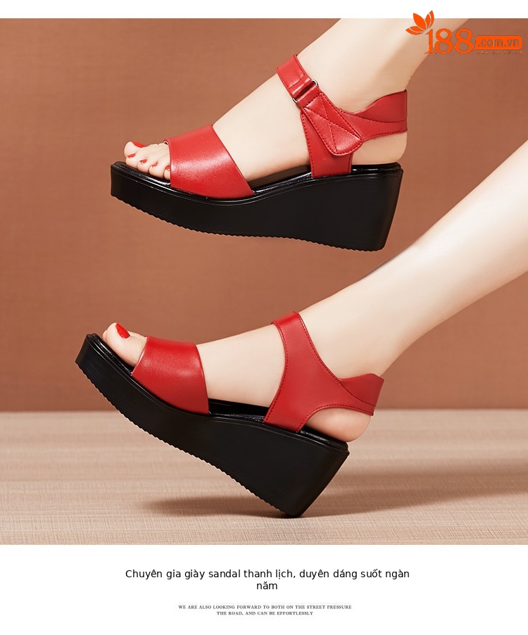 Sandal peep toe nữ đế xuồng 6 cm mũi cá xốp thoải mái — Màu đen, Màu trắng, Màu đỏ chi tiết 12