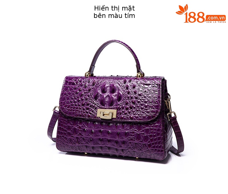 Túi tote da bò lớp đầu họa tiết cá sấu xách tay dung tích lớn — Màu đỏ, Màu tím, Màu xanh lá, Màu đen chi tiết 3