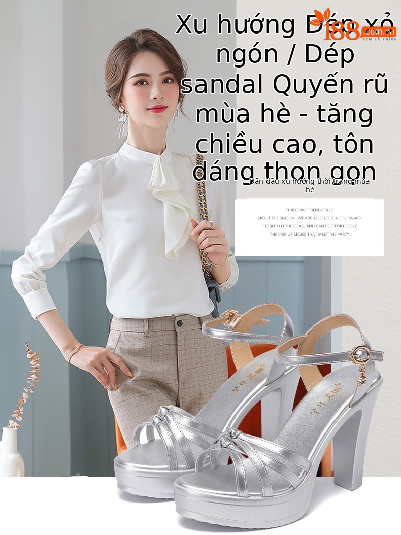 Sandal cao gót nữ hở mũi đế platform 10 cm, dáng miệng cá thon gọn, phù hợp chân lớn — Màu đen, Màu vàng, Màu trắng, Màu bạc chi tiết 1