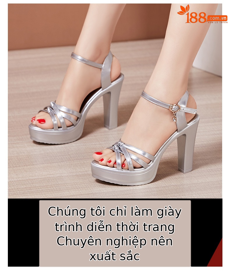 Sandal cao gót nữ hở mũi đế platform 10 cm, dáng miệng cá thon gọn, phù hợp chân lớn — Màu đen, Màu vàng, Màu trắng, Màu bạc chi tiết 3