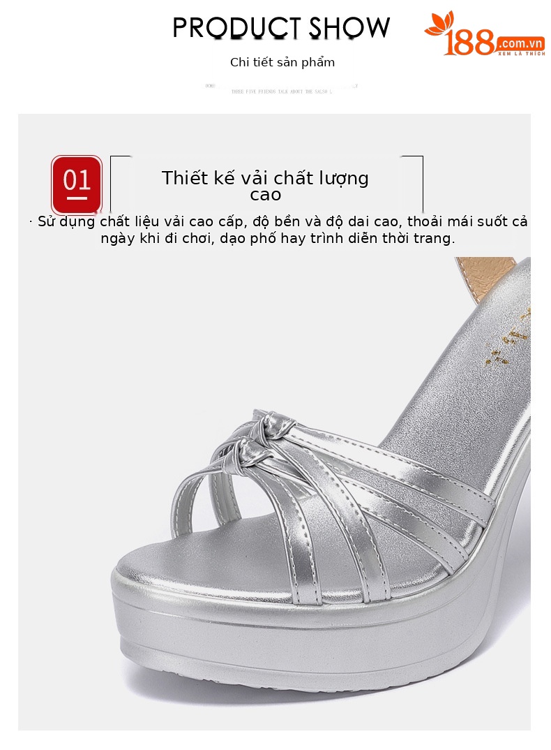 Sandal cao gót nữ hở mũi đế platform 10 cm, dáng miệng cá thon gọn, phù hợp chân lớn — Màu đen, Màu vàng, Màu trắng, Màu bạc chi tiết 6