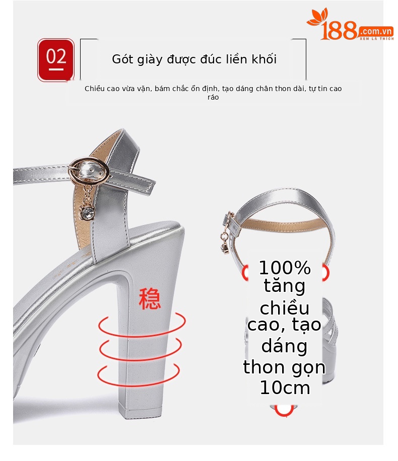 Sandal cao gót nữ hở mũi đế platform 10 cm, dáng miệng cá thon gọn, phù hợp chân lớn — Màu đen, Màu vàng, Màu trắng, Màu bạc chi tiết 7