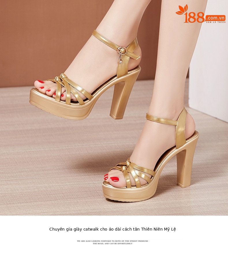 Sandal cao gót nữ hở mũi đế platform 10 cm, dáng miệng cá thon gọn, phù hợp chân lớn — Màu đen, Màu vàng, Màu trắng, Màu bạc chi tiết 12