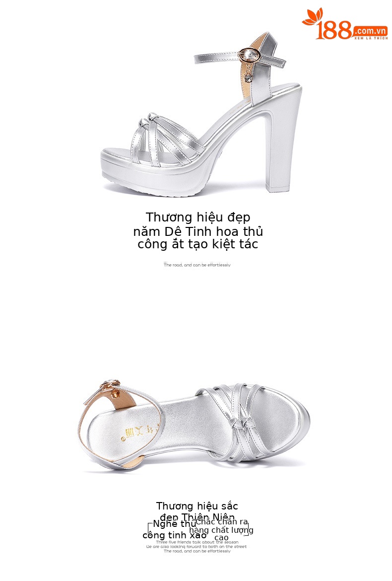 Sandal cao gót nữ hở mũi đế platform 10 cm, dáng miệng cá thon gọn, phù hợp chân lớn — Màu đen, Màu vàng, Màu trắng, Màu bạc chi tiết 15
