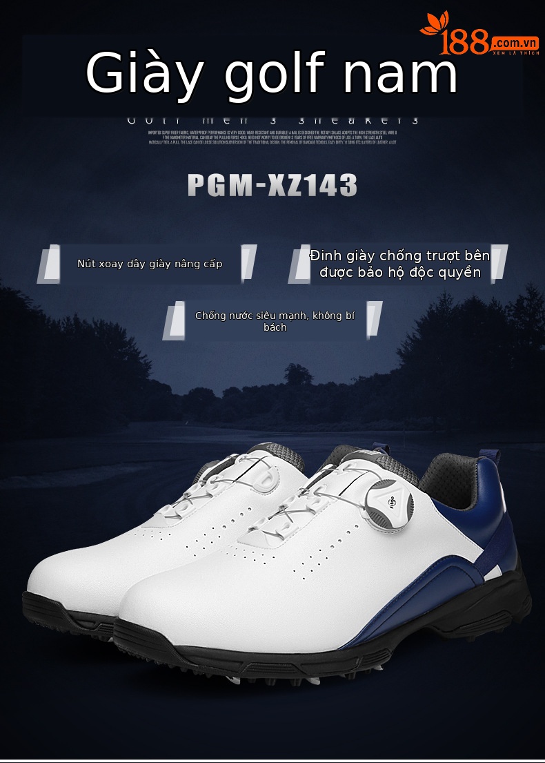 Giày golf nam PGM chống thấm nước, không đinh, thoáng khí mùa hè — XZ143 trắng xanh lá cây huỳnh quang, XZ143 Trắng xanh lam, XZ143 xám trắng, XZ143 trắng đen chi tiết 1