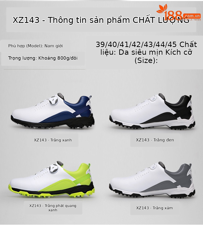 Giày golf nam PGM chống thấm nước, không đinh, thoáng khí mùa hè — XZ143 trắng xanh lá cây huỳnh quang, XZ143 Trắng xanh lam, XZ143 xám trắng, XZ143 trắng đen chi tiết 5
