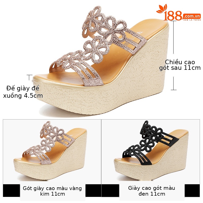 Dép sandal cao gót nữ hở mũi đế xuồng platform siêu cao 11 cm mùa hè 2025 — Màu vàng 11cm, Màu đen 11cm