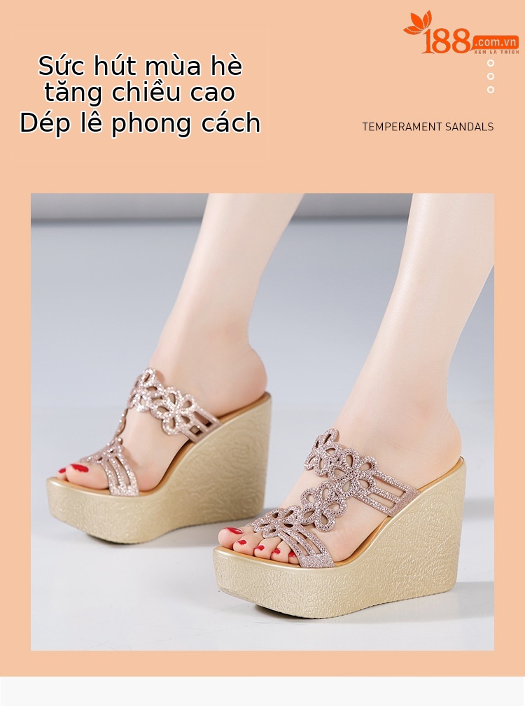 Dép sandal cao gót nữ hở mũi đế xuồng platform siêu cao 11 cm mùa hè 2025 — Màu vàng 11cm, Màu đen 11cm chi tiết 2