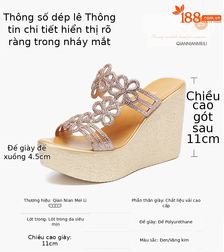 Dép sandal cao gót nữ hở mũi đế xuồng platform siêu cao 11 cm mùa hè 2025 — Màu vàng 11cm, Màu đen 11cm chi tiết 3