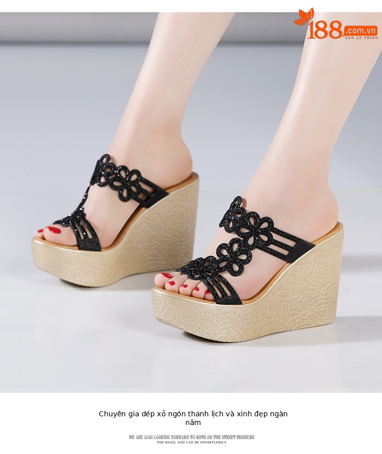 Dép sandal cao gót nữ hở mũi đế xuồng platform siêu cao 11 cm mùa hè 2025 — Màu vàng 11cm, Màu đen 11cm chi tiết 11
