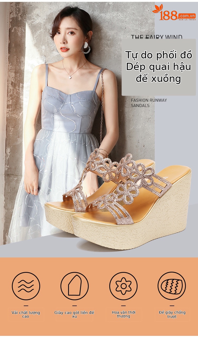 Dép sandal cao gót nữ hở mũi đế xuồng platform siêu cao 11 cm mùa hè 2025 — Màu vàng 11cm, Màu đen 11cm chi tiết 4