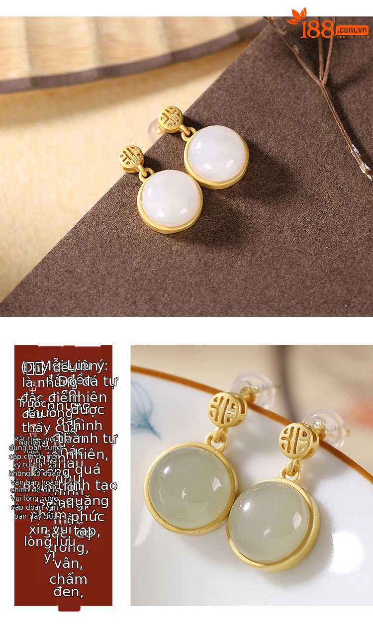 Bông tai nữ bạc S925 mạ vàng đính mã não đỏ và ngọc bích Hetian phong cách cổ điển — Kiểu Sapphire chi tiết 2