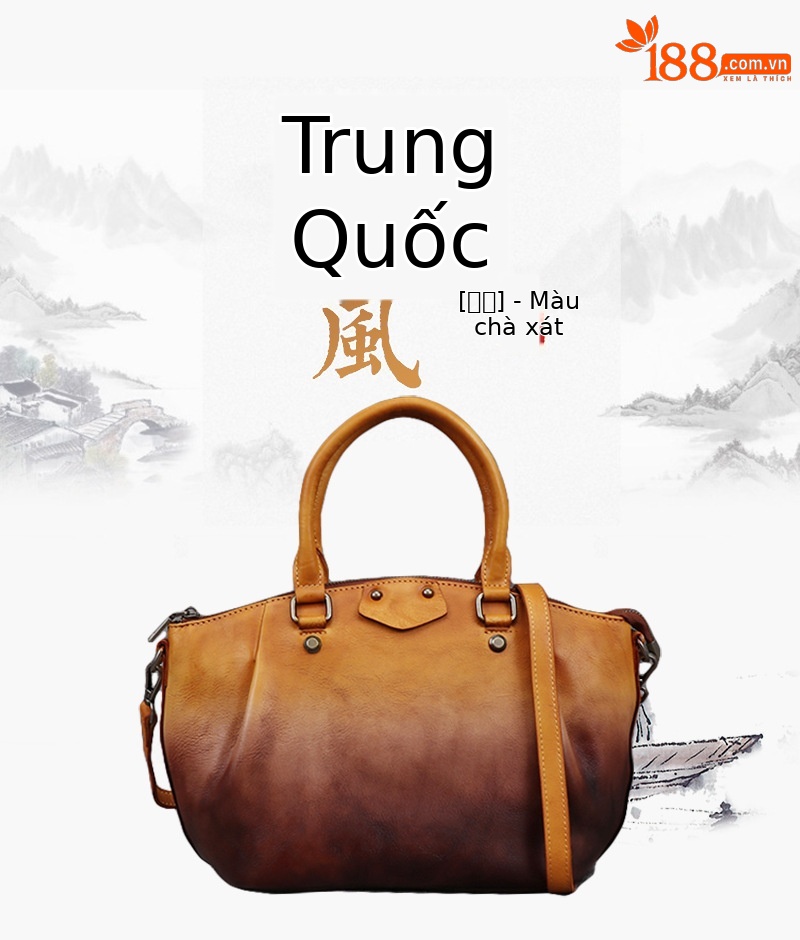 Túi tote da thật vẽ tay phong cách Trung Hoa cổ điển, dung tích lớn — Xanh lam cổ điển, Vàng cổ điển, Đỏ cổ điển chi tiết 1