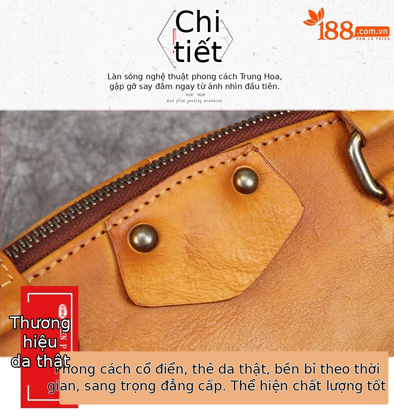 Túi tote da thật vẽ tay phong cách Trung Hoa cổ điển, dung tích lớn — Xanh lam cổ điển, Vàng cổ điển, Đỏ cổ điển chi tiết 14