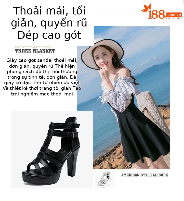 Sandal cao gót nữ hở mũi phong cách La Mã, gót thô 10 cm, đế platform, da mềm, size lớn 34–43 — Đen 10cm, Trắng 10cm chi tiết 2