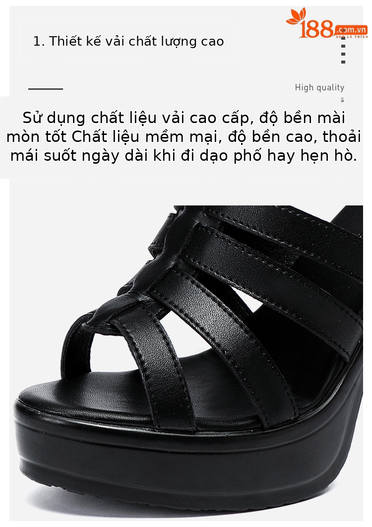 Sandal cao gót nữ hở mũi phong cách La Mã, gót thô 10 cm, đế platform, da mềm, size lớn 34–43 — Đen 10cm, Trắng 10cm chi tiết 6