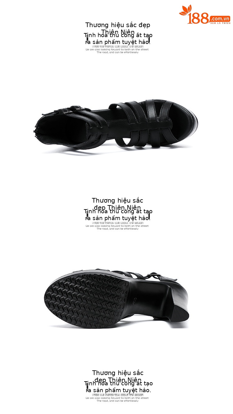 Sandal cao gót nữ hở mũi phong cách La Mã, gót thô 10 cm, đế platform, da mềm, size lớn 34–43 — Đen 10cm, Trắng 10cm chi tiết 16