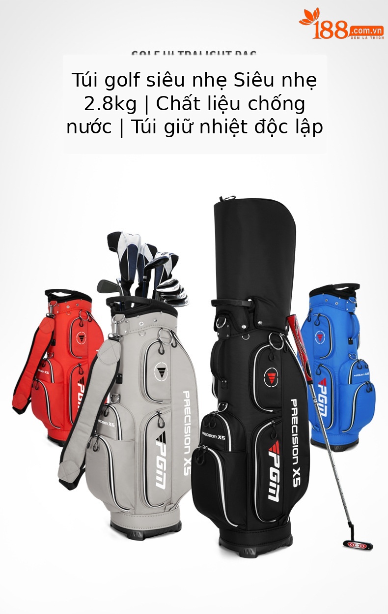 Túi golf nhẹ PGM vải nylon chống nước, cao 128 cm, đựng đầy đủ bộ gậy — Túi cầm tay cầm nhẹ QB067 [màu đỏ], Túi cầm tay cầm nhẹ QB067 [màu xanh lam], Túi cầm tay cầm nhẹ QB067 [màu đen], Túi cầm tay cầm nhẹ QB067 [kaki] chi tiết 2