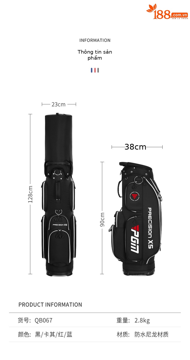 Túi golf nhẹ PGM vải nylon chống nước, cao 128 cm, đựng đầy đủ bộ gậy — Túi cầm tay cầm nhẹ QB067 [màu đỏ], Túi cầm tay cầm nhẹ QB067 [màu xanh lam], Túi cầm tay cầm nhẹ QB067 [màu đen], Túi cầm tay cầm nhẹ QB067 [kaki] chi tiết 6