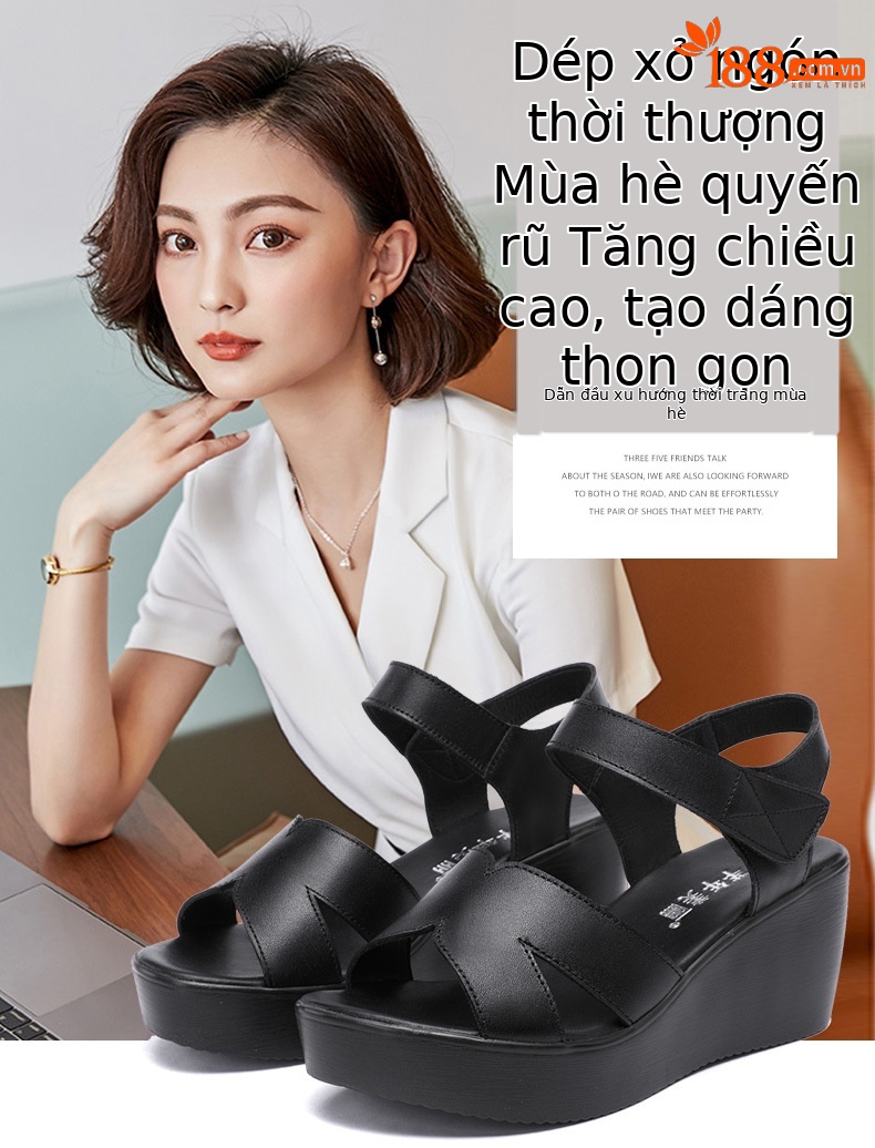 Sandal peep toe nữ đế xuồng mềm, gót vuông ổn định, đế dày chống trượt, form rộng cho chân to — Màu đen, Màu trắng, Màu đỏ chi tiết 1