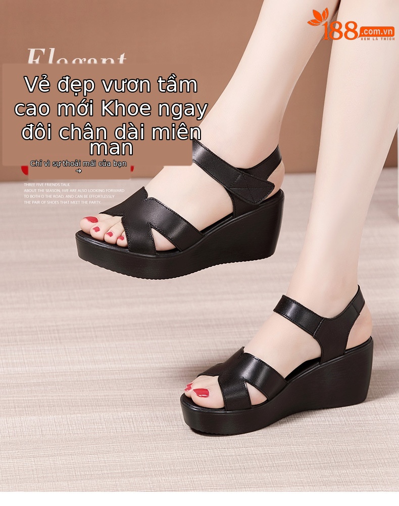 Sandal peep toe nữ đế xuồng mềm, gót vuông ổn định, đế dày chống trượt, form rộng cho chân to — Màu đen, Màu trắng, Màu đỏ chi tiết 4