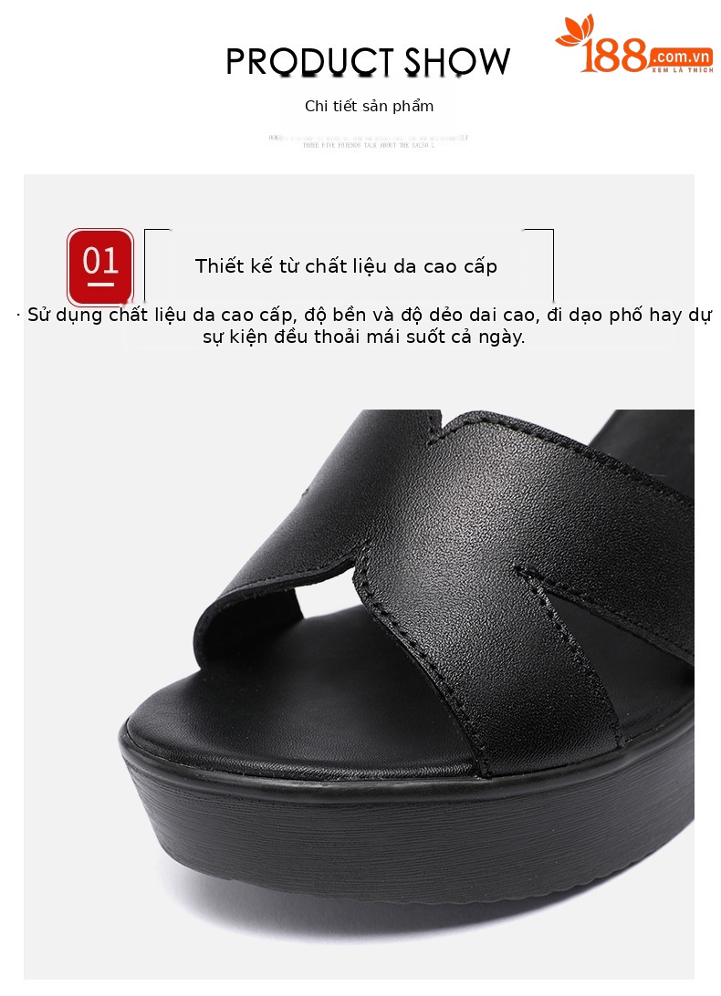 Sandal peep toe nữ đế xuồng mềm, gót vuông ổn định, đế dày chống trượt, form rộng cho chân to — Màu đen, Màu trắng, Màu đỏ chi tiết 5
