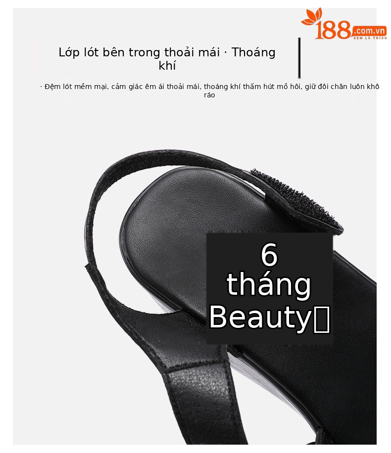Sandal peep toe nữ đế xuồng mềm, gót vuông ổn định, đế dày chống trượt, form rộng cho chân to — Màu đen, Màu trắng, Màu đỏ chi tiết 7