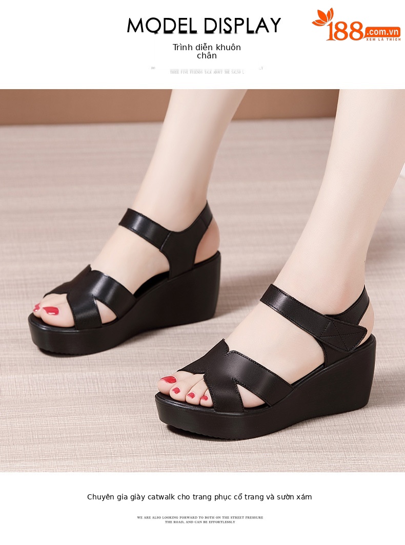 Sandal peep toe nữ đế xuồng mềm, gót vuông ổn định, đế dày chống trượt, form rộng cho chân to — Màu đen, Màu trắng, Màu đỏ chi tiết 9