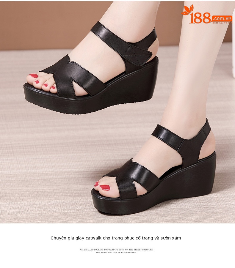 Sandal peep toe nữ đế xuồng mềm, gót vuông ổn định, đế dày chống trượt, form rộng cho chân to — Màu đen, Màu trắng, Màu đỏ chi tiết 10