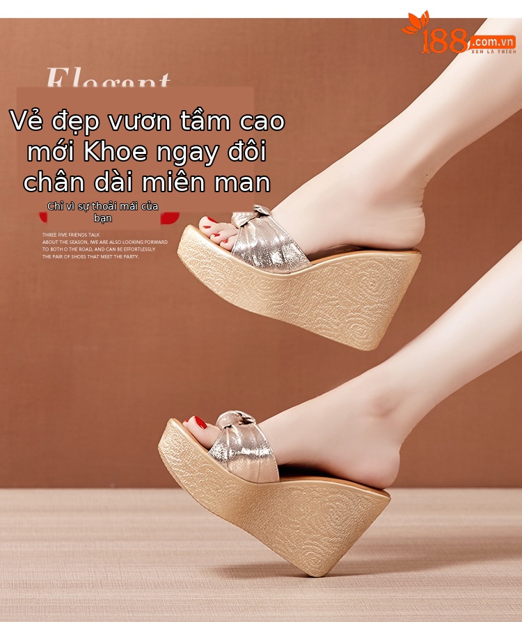 Dép sandal nữ xỏ ngón đế xuồng miệng cá, đế bánh xốp dày 11 cm, cỡ lớn 33–41 — Màu đen 11 cm, Vàng 11 cm chi tiết 3