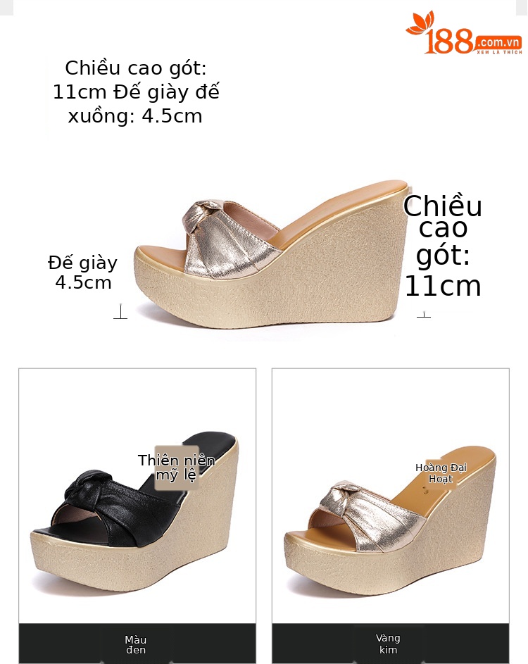 Dép sandal nữ xỏ ngón đế xuồng miệng cá, đế bánh xốp dày 11 cm, cỡ lớn 33–41 — Màu đen 11 cm, Vàng 11 cm chi tiết 5