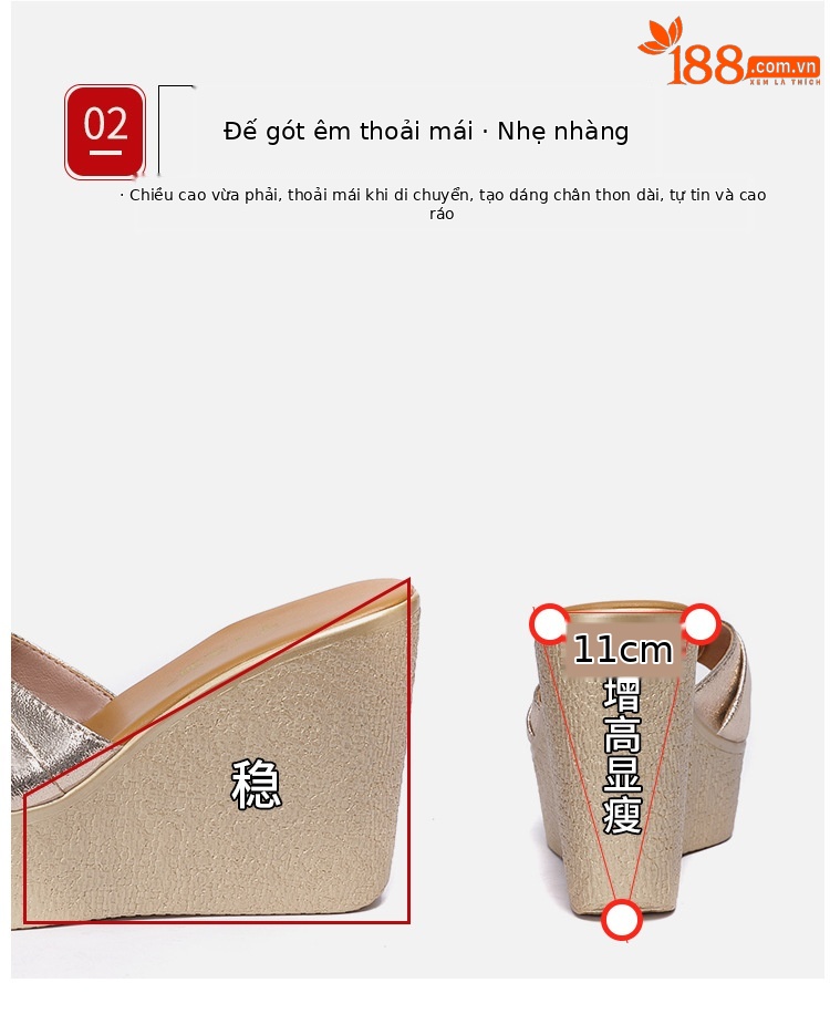 Dép sandal nữ xỏ ngón đế xuồng miệng cá, đế bánh xốp dày 11 cm, cỡ lớn 33–41 — Màu đen 11 cm, Vàng 11 cm chi tiết 7