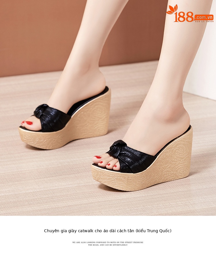 Dép sandal nữ xỏ ngón đế xuồng miệng cá, đế bánh xốp dày 11 cm, cỡ lớn 33–41 — Màu đen 11 cm, Vàng 11 cm chi tiết 12