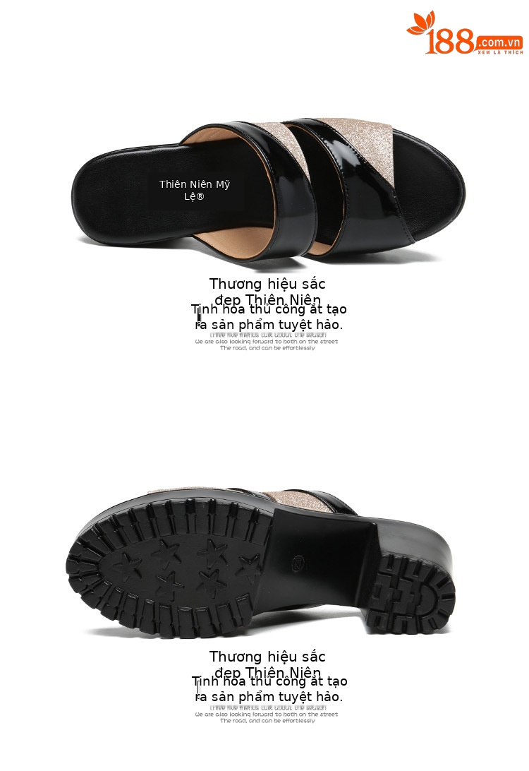 Dép sandal nữ da bóng cao gót phối màu mũi hở, xỏ ngón, size lớn 43 — Màu đen, Màu bạc, Màu đỏ chi tiết 13
