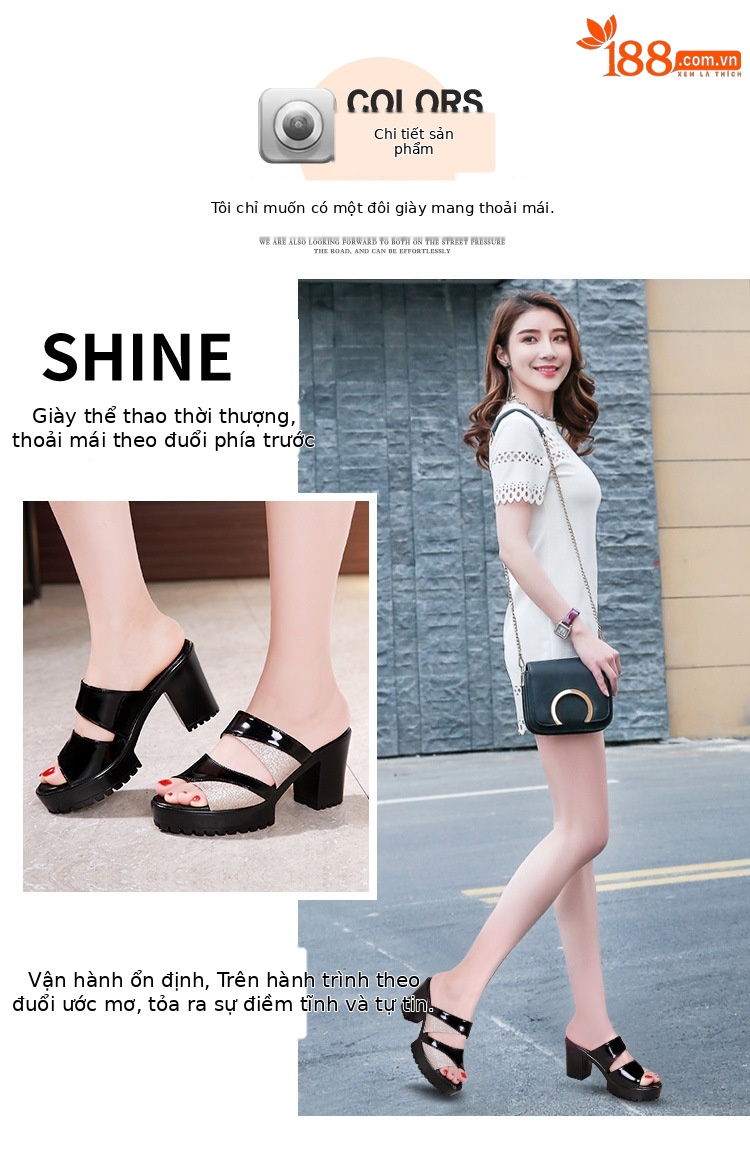 Dép sandal nữ da bóng cao gót phối màu mũi hở, xỏ ngón, size lớn 43 — Màu đen, Màu bạc, Màu đỏ chi tiết 3
