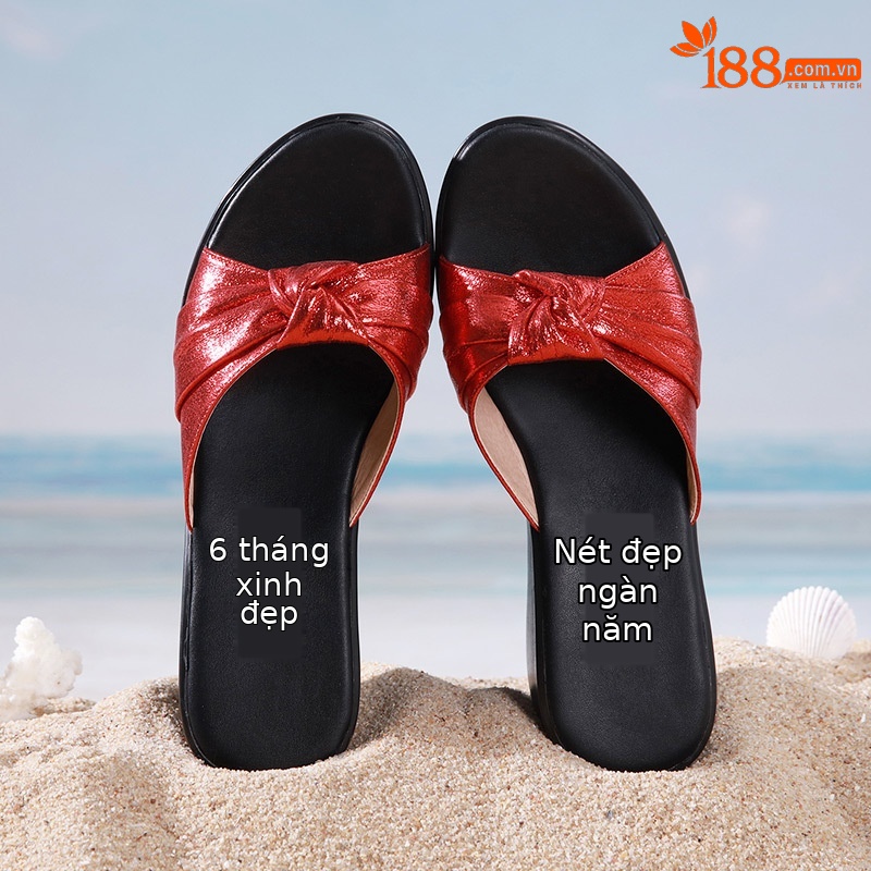 Dép sandal nữ quai ngang đế xuồng dày mùa hè gót thấp — Màu đen, Màu vàng, Màu bạc, Màu đỏ