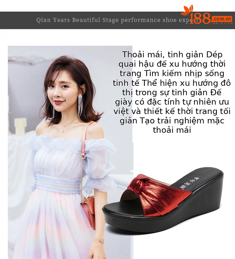 Dép sandal nữ quai ngang đế xuồng dày mùa hè gót thấp — Màu đen, Màu vàng, Màu bạc, Màu đỏ chi tiết 2