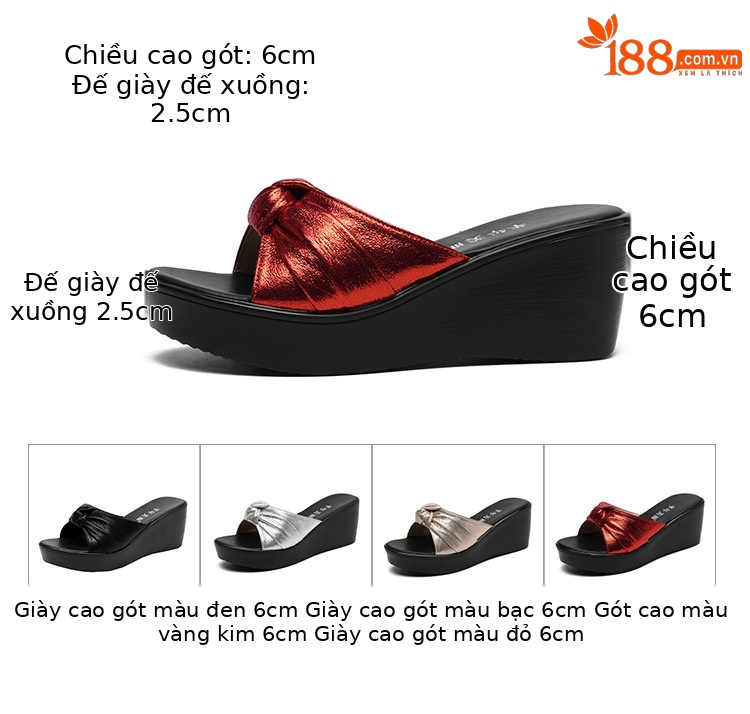 Dép sandal nữ quai ngang đế xuồng dày mùa hè gót thấp — Màu đen, Màu vàng, Màu bạc, Màu đỏ chi tiết 5