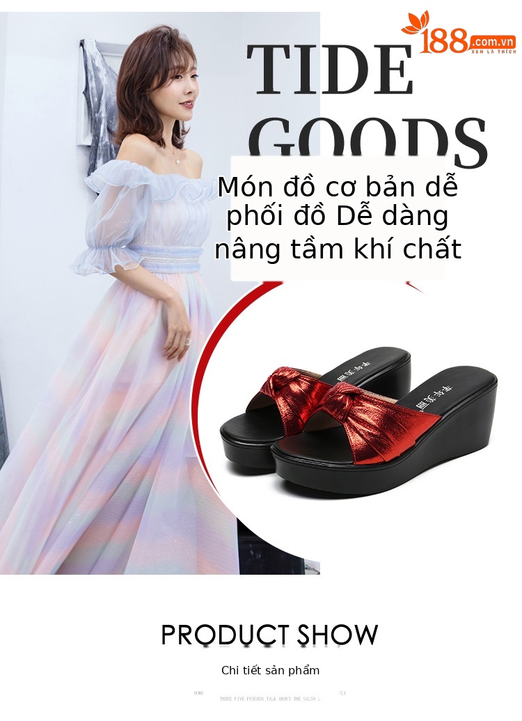 Dép sandal nữ quai ngang đế xuồng dày mùa hè gót thấp — Màu đen, Màu vàng, Màu bạc, Màu đỏ chi tiết 6